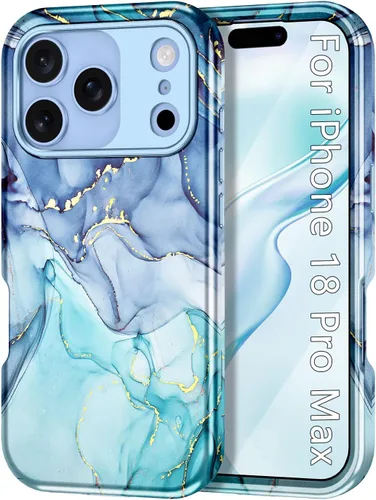 Vista 64 de Btscase Funda compatible con iPhone 17 de 6.3 pulgadas 2025, patrón de mármol 3 en 1, resistente a prueba de golpes, cuerpo completo, policarbonato