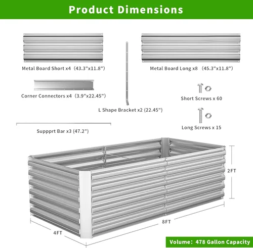 Vista 7 de Cama de jardín elevada para exteriores de 8 x 4 x 2 pies, macetas grandes de metal elevadas, macetas para plantas al aire libre para verduras