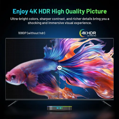 Vista 6 de Android TV Box, Android Box 14.0 2GB RAM 32GB ROM Rk3518 Quad Core ARM Cortex -A53 4K Soporte 2.4G/5.0GHz Dual WiFi6 BT 5.0 USB 3.0 Smart TV Box