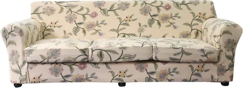 Vista 49 de KRFOONN Funda de sofá de 4 piezas con estampado para sofás de 3 cojines, funda elástica con 3 fundas de cojín separadas, protector de muebles