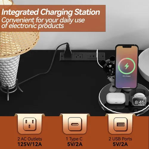 Vista 4 de Cómoda de 48" de alto para dormitorio, cómoda de madera con 6 cajones con tomas de corriente, cómoda con gran espacio de almacenamiento y asas