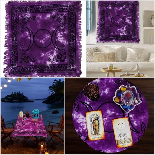 Vista 2 de Indian Consigners Tela de altar púrpura Triple Luna Cuadrado 18" en Alter Tarot Spread