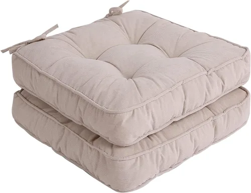 Tiita Cojines para sillas de patio, cojines cuadrados de 18 x 18 pulgadas, para sillas de comedor y cocina al aire libre, juego de 2 (beige, 2