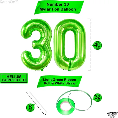 Vista 4 de KatchOn, Globo verde claro del número 30 de 40 pulgadas, globos de Mylar con el número 30, decoraciones de cumpleaños de 30 años, globos del número