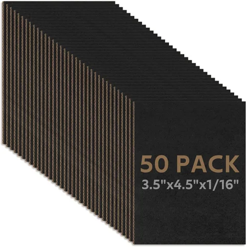 Golden State Art, Paquete de 50 hojas de cartón corrugado de 3.5 x 4.5 pulgadas, color negro, almohadillas planas de cartón para embalaje, correo