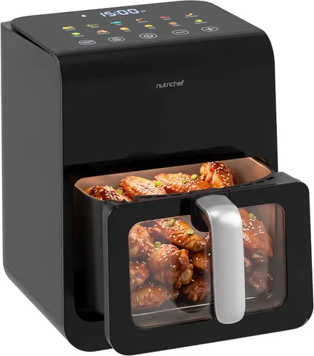NutriChef Freidora de Aire Eléctrica de Gran Capacidad de 6.3 Quarts | 12 Funciones de Cocina Preestablecidas | Incluye Función de Ablandamiento