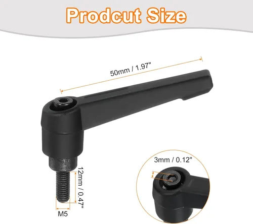 Vista 2 de uxcell 4 perillas ajustables M5 x 0.472 in, rosca macho, botón de trinquete, bloqueo rápido, perno giratorio para maquinaria de torno, color negro