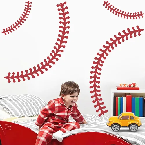 Vista 2 de Calcomanía de pared grande de béisbol, calcomanías de vinilo con puntadas de béisbol para techo, calcomanías de pared para despegar y pegar