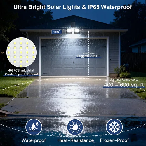 Vista 3 de Solar Flood Lights Outdoor, Solar Lights with Dual LED Head & USB Output Charger, 15000LM 6500K Split Type Street Lights, Dusk to Dawn Outdoor