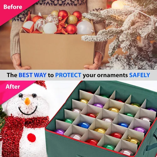 Vista 3 de ProPik - Caja de almacenamiento para adornos navideños, con capacidad para 75 esferas, dividida en 3 bandejas con divisores para organizar, hecha