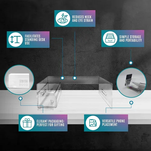 Vista 4 de Soporte acrílico para computadora portátil para escritorio, cama y mesas auxiliares con soporte desmontable para teléfono compatible con MacBook Pro