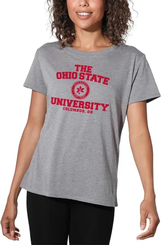 Vista 376 de Colección oficial de camisetas sueltas con logotipo de círculo envejecido universitario para mujer, jaspeado atlético