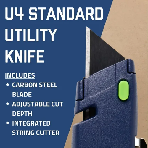 Vista 2 de AccuTec Pro Cuchillo utilitario estándar Safety U4 - Herramienta de corte de bolsillo con cortador de cable, cuerpo de aluminio y almacenamiento