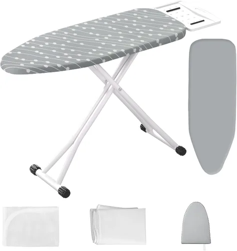 Vista 10 de Tabla de planchar plegable de altura ajustable con almohadilla de hierro, cubierta resistente al calor, tubo de acero grueso, tabla de hierro Azul