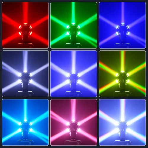 Vista 4 de Luz de haz de cabeza móvil 120 W LED RGBW 360 Rotación de cabeza móvil DJ luces DMX 512 con sonido activado para iluminación de escenario fiesta