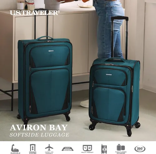 Vista 4 de U.S. Traveler Aviron Bay - Equipaje extensible con ruedas giratorias, Azul marinoflor y brillo), US08125N23
