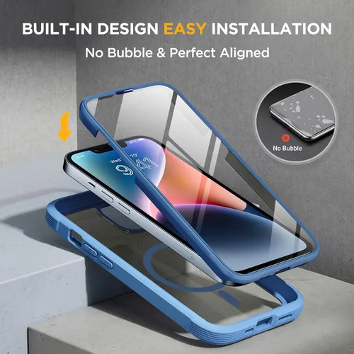 Vista 5 de Miracase Funda magnética para iPhone 14 de 6.1 pulgadas, protector de pantalla de vidrio templado integrado + protector de lente, compatible