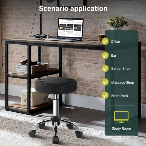 Vista 3 de BFTOU Taburete giratorio clásico negro con ruedas para salón, trabajo, hogar, spa, tienda, ajustable en altura y rentable, silla taburete rodante