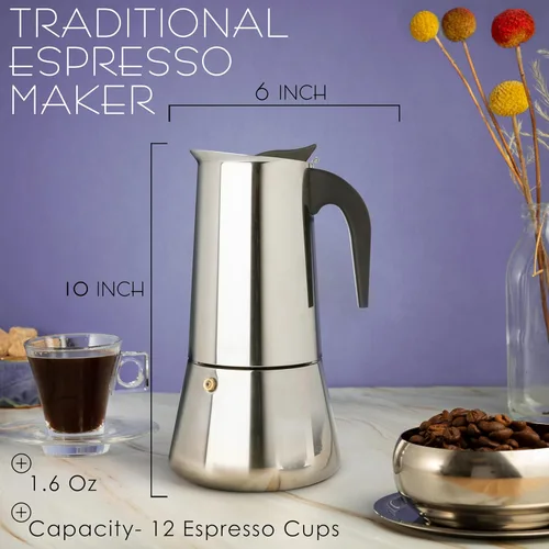 Vista 5 de Mixpresso Olla de café expreso Greca de 12 tazas, 20.3 fl oz/20 onzas, olla moka con diseño de percolador de café, cafetera de acero inoxidable
