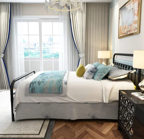 Vista 13 de TEMMER - Cama con estructura de tubos de metal de tamaño queen con cabecera, piecera y base de colchón de plataforma única, 8013 8033 8018.