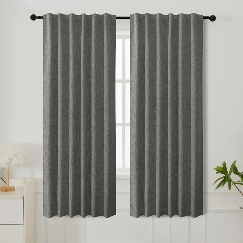 Vista 43 de INLINAS Cortinas opacas con textura anudada de lino sintético, 100% bloqueo de luz, reducción de ruido, ojales de tela de triple capa para Beige