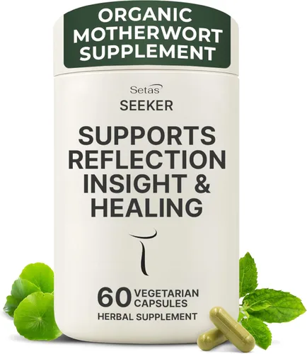 Setas Seeker Suplemento orgánico Motherwort | Suministro para 60 días | Gotu Kola y albahaca sagrada para equilibrio emocional, atención plena y