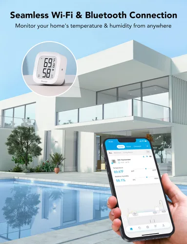 Vista 2 de Govee Termómetro WiFi, higrómetro H5103, sensor de humedad y temperatura Bluetooth para interiores con pantalla de tinta electrónica, alerta