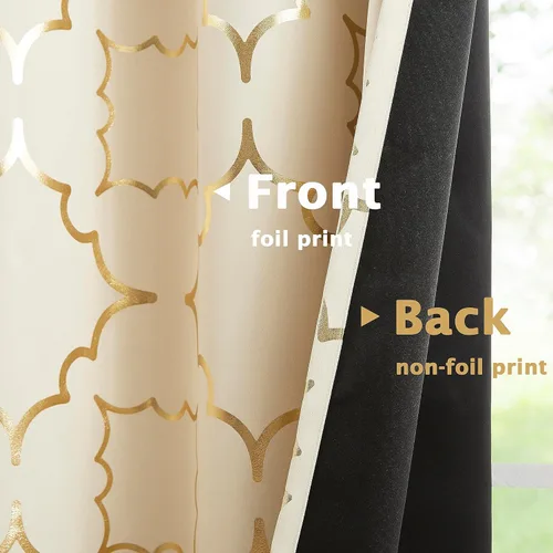 Vista 4 de Paneles de cortinas opacas beige para dormitorio, 84 pulgadas, estampado metálico marroquí, cortinas de eficiencia energética para dormitorio, sala