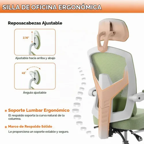 Vista 6 de Silla ergonómica de escritorio para computadora de oficina con almohada lumbar y reposapiés retráctil, sillones giratorios de malla con respaldo