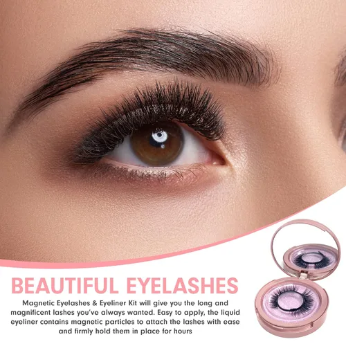 Vista 4 de Fermosa Kit de pestañas magnéticas y delineador de ojos reutilizables, delineador de ojos magnético y pestañas postizas, pestañas postizas fáciles
