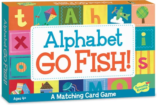 Juego de cartas Alphabet Go Fish de Peaceable Kingdom con 52 cartas sobredimensionadas, juegos de cartas para niños de 4 años en adelante, de 2 a 6