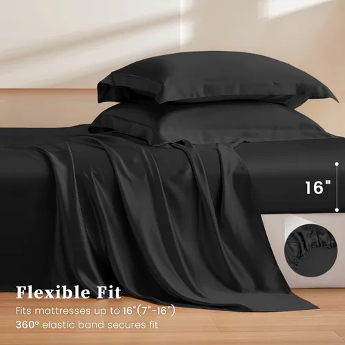 Vista 3 de THXSILK Juego de sábanas de seda de 4 piezas, sábanas de seda de morera 100% natural de grado superior 6A+, juegos de ropa de cama de lujo, ultra