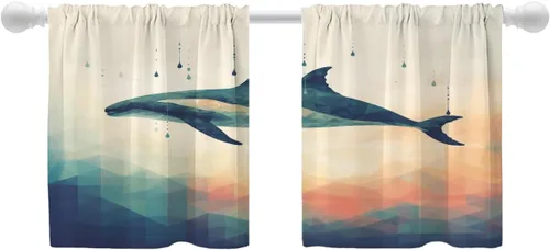 Vista 153 de Shrahala Beige and Orange Abstract Art Brushstrokes Tier Curtains for Kitchen Windows, Abstract Oil Paint Cafe Curtain Multilayer Polyester Blackout