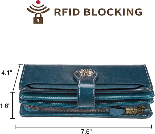 Vista 4 de Travelambo Cartera para mujer, de gran capacidad, con bloqueo RFID, de piel auténtica, cartera