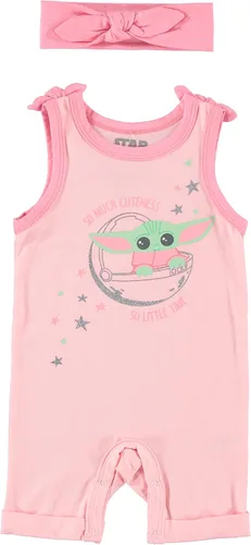 STAR WARS Baby Girls Baby Yoda New Born Infant Sleeveless Romper Bodysuit Outfit Headband Set