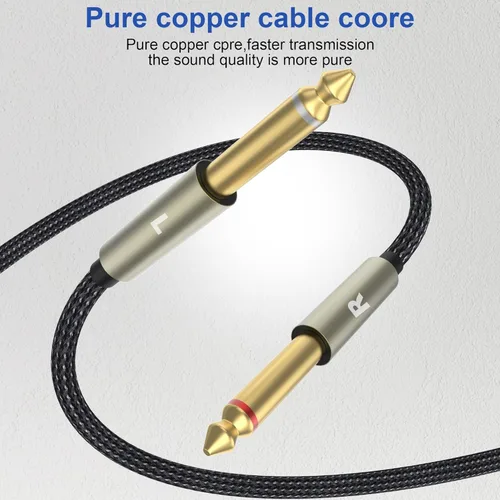 Vista 5 de 10 pies - 0.138 in 1/8 TRS a doble 0.250 in 1/4 TS mono Breakout Cable adaptador de cable estéreo divisor en Y compatible con iPhone, iPod, tarjeta