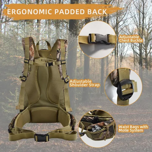 Vista 4 de AUMTISC Mochila de caza de 40L con soporte para rifle para hombres, mochila impermeable de camuflaje para día de caza con cubierta de lluvia
