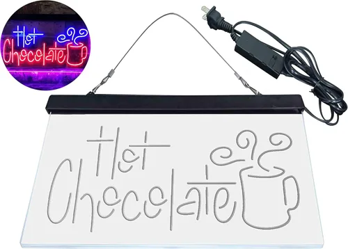 Vista 8 de ADVPRO Señal de neón LED de doble color para bebida de chocolate caliente, azul y rojo, 12 x 8 pulgadas st6s32-i3831-br