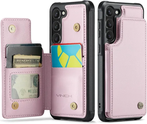 Vista 23 de Vinich Funda tipo cartera para Samsung Galaxy S23 con tarjetero, bloqueo RFID, ranuras de crédito, función atril, a prueba de golpes, para Galaxy