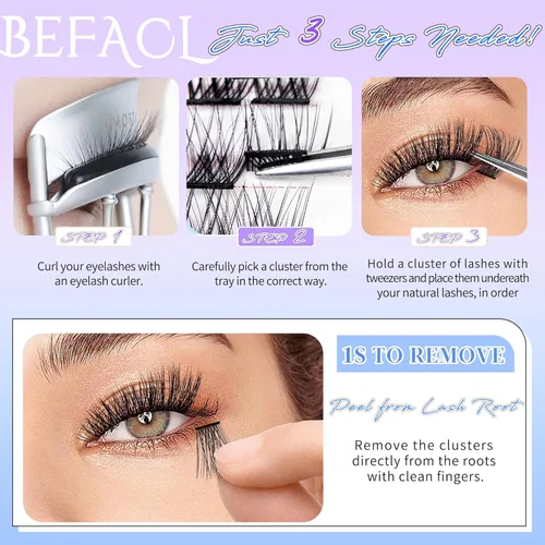 Vista 7 de Extensiones de pestañas autoadhesivas, racimos de pestañas a presión, no necesitan pegamento, kit de extensiones de pestañas naturales en racimo