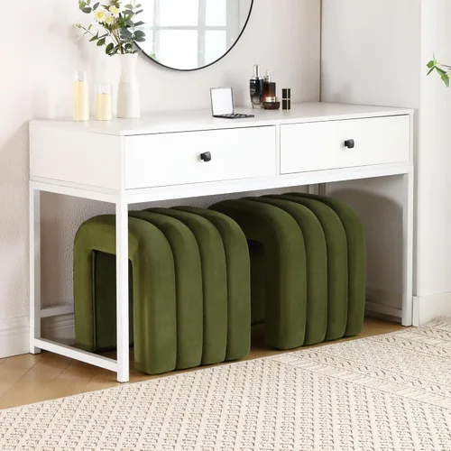 Vista 10 de Juego de 2 taburetes otomanos multifuncionales, reposapiés para sofá, taburete de tocador moderno para sala de maquillaje, sala de estar y entrada