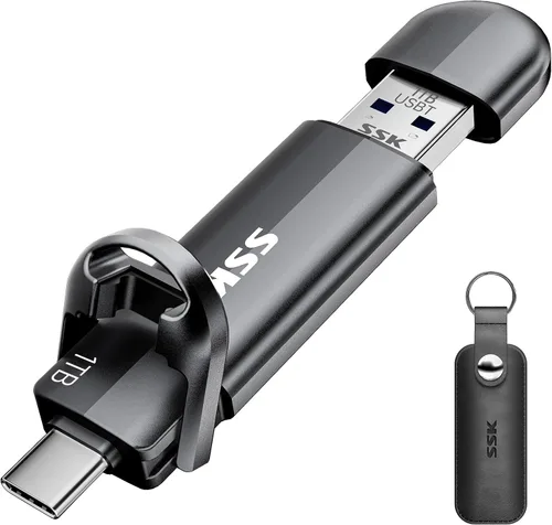 SSK Unidad USB C de 1 TB, Unidad Flash Dual con Velocidad de hasta 550 MB/s, Memoria USB 2 en 1 Tipo C+USB A 3.2 Gen2 Portátil Externa de Estado