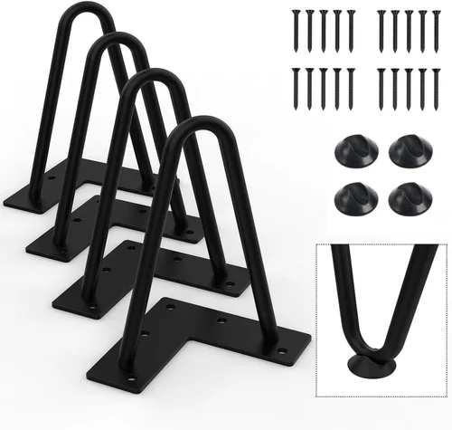 Vista 11 de Orgerphy Patas negras para muebles de 4 pulgadas (4 unidades) Patas de horquilla resistentes Patas de mesa Con tornillos y 4 protectores