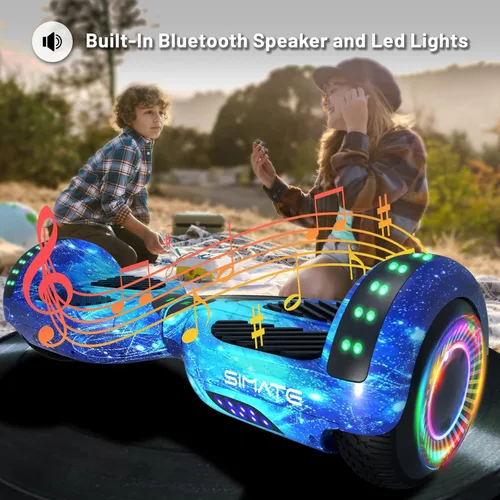 Vista 2 de SIMATE Aeropatineta con combinación de accesorios de asiento, 6.5 pulgadas, autoequilibrante, con altavoces Bluetooth y luces LED para niños