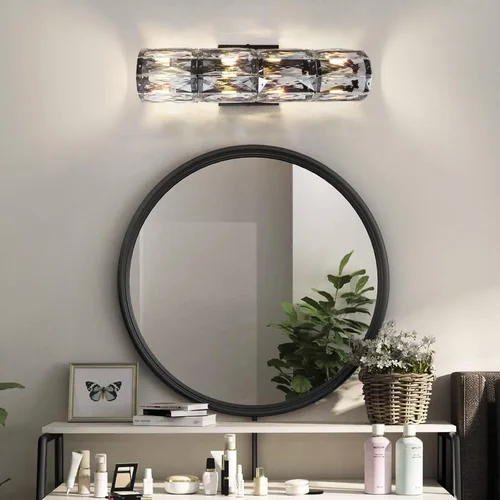 Vista 7 de Aplique de Pared de Cristal, Apliques Modernos para Interiores Iluminación de Pared, Apliques de Pared Negros Mate para Baño, Dormitorio, Sala