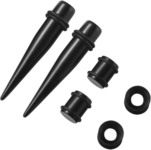 Vista 4 de JDXN - Conjunto de tapones conos y aros de silicona acrílica para expansión de orejas 14G-00G 50 piezas