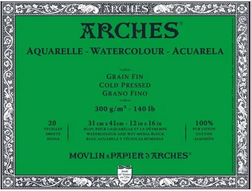 Arches 200177170 bloque de acuarela prensado en frío, 12 x 16 pulgadas, 20 láminas