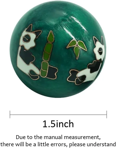 Vista 3 de Bolas de mano de salud de 1.5 pulgadas con patrón de panda tallado Cloisonne, bolas de estrés, colección artesanal BS153(S, verde)