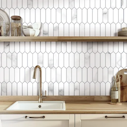 Vista 6 de SUNWINGS Azulejo Backsplash para Cocina Despegar y Pegar, Azulejos Autoadhesivos de Compuesto de Piedra con Patrón de Mármol Sintético Hexágono
