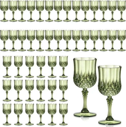 Vista 16 de XUWAIDSGN 16 Piezas Copas de Vino Vintage de Plástico de 7oz Vasos para Beber Irrompibles Cristalería para Bodas Copas de Agua de Cristal